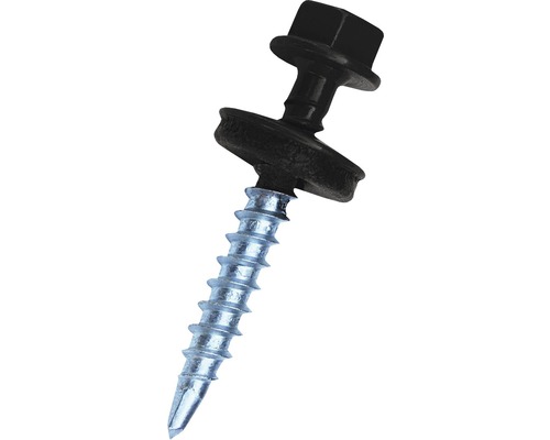 Vis PRECIT 4,8x35 mm noir foncé RAL 9005 paquet = 250 pièces Une vis à tête hexagonale avec rondelle d''étanchéité