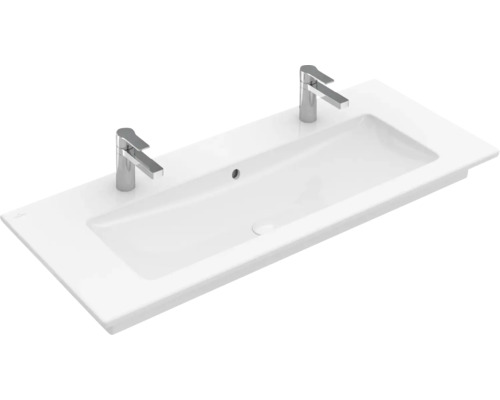 Villeroy & Boch Doppelwaschtisch Venticello 120 cm weiß mit Beschichtung 4104CK01 Aufsatzwaschtisch aus Sanitärkeramik mit zwei Armaturen