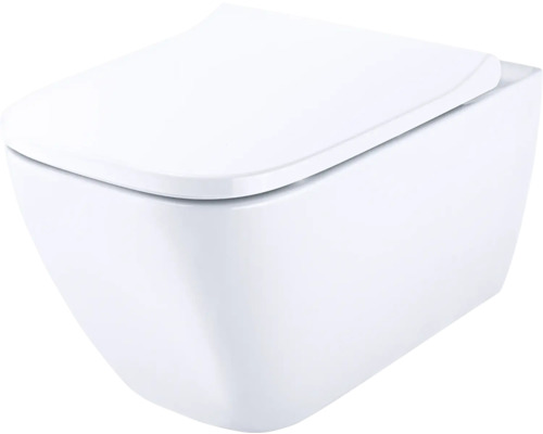 WC suspendu GEBERIT Smyle Square cuvette à fond creux sans bride à économie d'eau blanc brillant avec abattant CG05030000