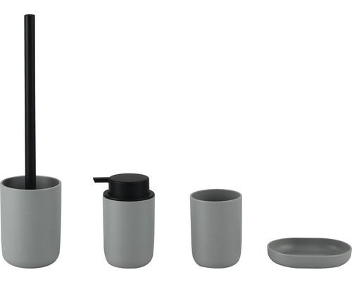 Badset 4 teilig Kunststoff grau / schwarz Badset 4 teilig Kunststoff grau / schwarz