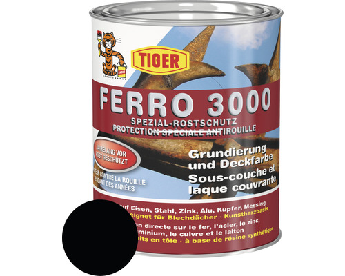 Tiger Ferro 3000 RAL 9005 noir foncé 750 ml Tiger Ferro 3000 Protection antirouille, primaire et peinture de finition en un seul contenant