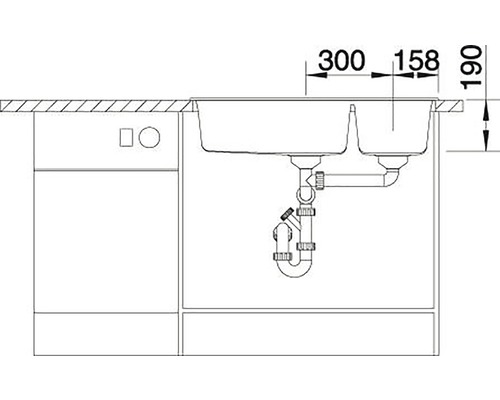 Schéma d''un évier de cuisine avec dimensions et meuble bas