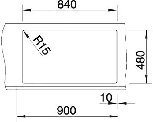 Dessin technique d''un rectangle avec coins arrondis et dimensions 900, 840 et 480.