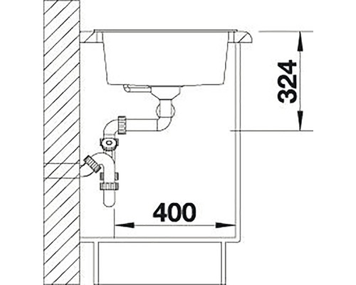 Dessin technique d''un évier avec dimensions pour l''installation