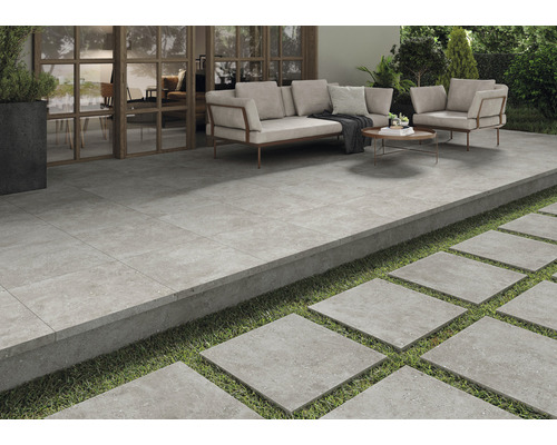 Dalle de terrasse grès cérame fin rock grey bords rectifiés 60 x 60 x 2 cm