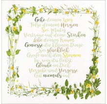 Motivationsbild mit Blumenrahmen und deutschem Schriftzug