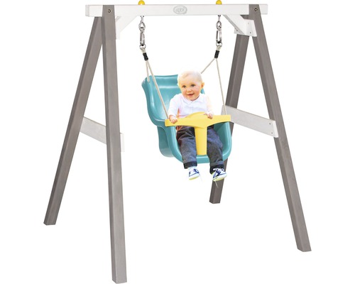 Balancelle pour bébé avec cadre en bois et enfant