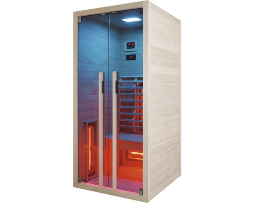 Sauna infrarouge avec porte en verre et revêtement en bois