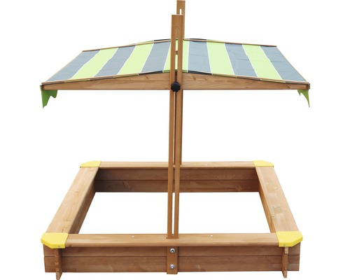 Bac à sable carré en bois avec toit pare-soleil réglable