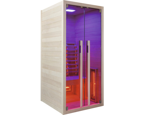 Sauna infrarouge avec porte en verre et revêtement en bois