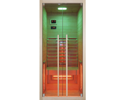 Sauna infrarouge avec porte en verre et intérieur en bois