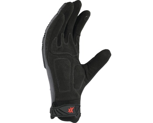 Schwarzer Arbeitshandschuh mit Verstärkungen an Handfläche und Fingern