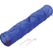 Blauer Katzentunnel mit Guckloch und Spielzeug