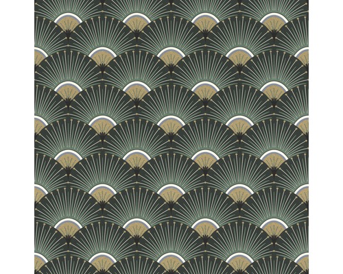 Papier peint intissé 637618 Artdeco vert or Papier peint avec motif d''éventail