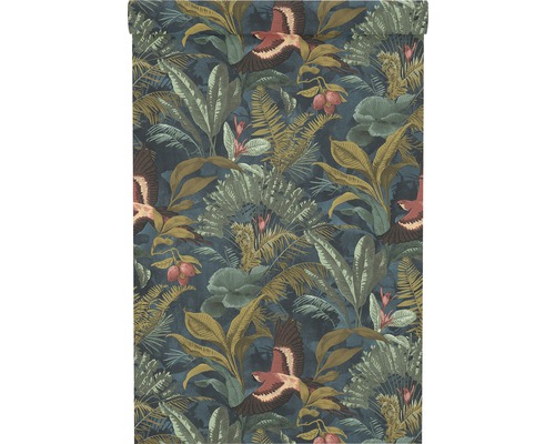 Tapete mit Dschungelmuster, Blättern und Vögeln