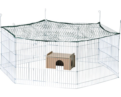 Enclos extérieur avec filet et maison en bois pour petits animaux