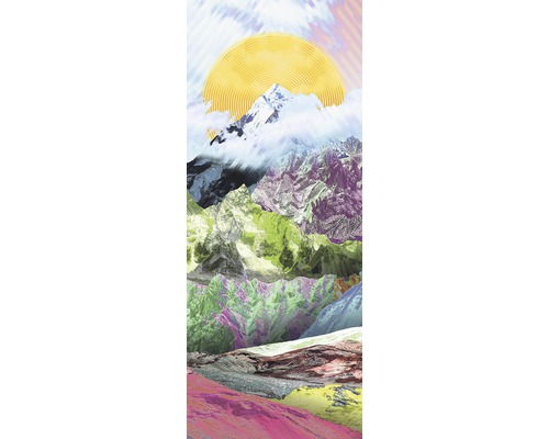 Papier peint panoramique intissé 6017A-VD1 Mountain Panel 1 pce 100 x 250 cm Illustration d''un paysage de montagne avec soleil