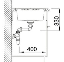 Technische Zeichnung eines Waschbeckens mit Abmessungen 400 x 330 mm.