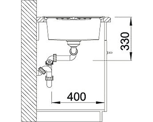 Technische Zeichnung eines Waschbeckens mit Abmessungen 400 x 330 mm.