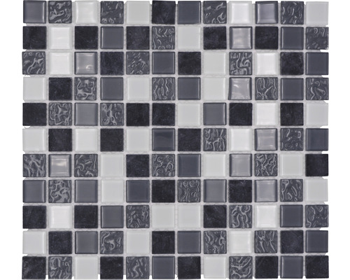 Glasmosaik mit Naturstein CM M422 grau-schwarz 30,5x32,5 cm
