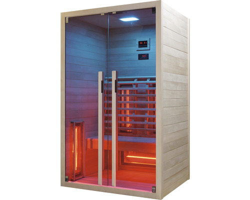 Sauna infrarouge avec porte en verre et revêtement en bois