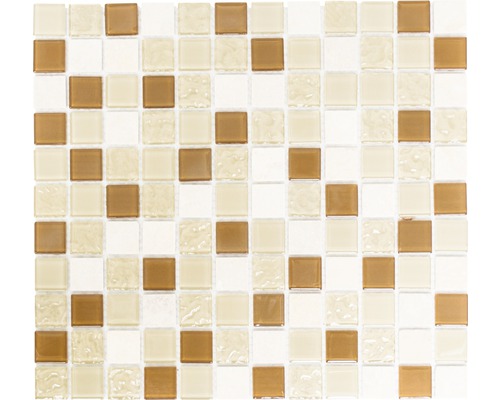 Mosaïque de verre avec pierre naturelle CM M432 30.5x32.5 cm beige-marron