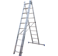 WERNER Mehrzweckleiter Anlege-Steh-oder Schiebeleiter Aluminium 3-teilig 3 x 10 Sprossen Arbeitshöhe 6,5 m