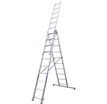WERNER Mehrzweckleiter Anlege-Steh-oder Schiebeleiter Aluminium 3-teilig 3 x 10 Sprossen Arbeitshöhe 6,5 m