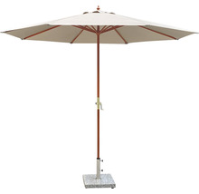 Parasol de jardin avec mât en bois et base en pierre