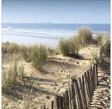 Dünenlandschaft mit Strand, Meer und Holzzaun