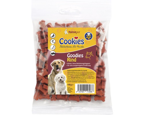 Friandises pour chiens Cookies Goodies boeuf 150 g Hansepet Cookies friandises au bœuf dans un sachet de 150 grammes, aliment pour chiens
