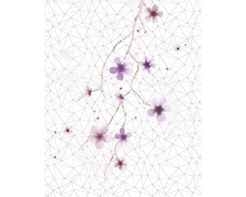 Papier peint panoramique intissé 6033C-VD2 Cherry Tree 2 pces 200 x 250 cm Papier peint avec motif floral sur fond géométrique