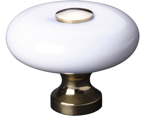 Bouton de meuble Ø 31 mm porcelaine/métal blanc, brillant-or