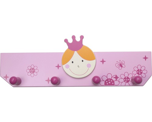 Kinder-Garderobenleiste 350 mm Prinzessin rosa/pink, 4 Haken