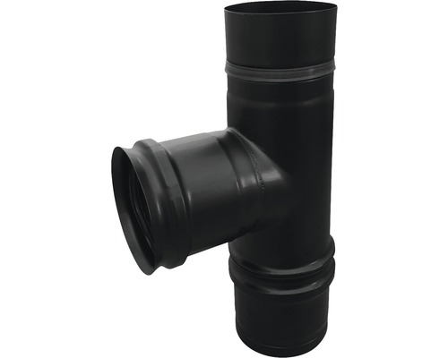 Coude de tuyau de poêle en T pour pellets Bertrams Ø 80 mm revêtu par poudre noir Tuyau de cheminée en té métallique