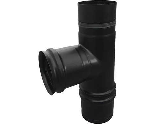 Coude de tuyau de poêle en T pour pellets Bertrams Ø 80 mm revêtu par poudre noir