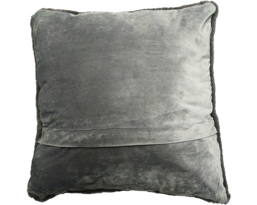 Coussin décoratif gris avec bordure en fourrure