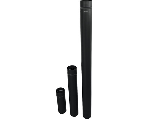 Coude de tuyau de poêle à granulés Bertrams Ø 80 mm revêtu par poudre noir 0,25 m Trois tuyaux de poêle noirs de différentes longueurs