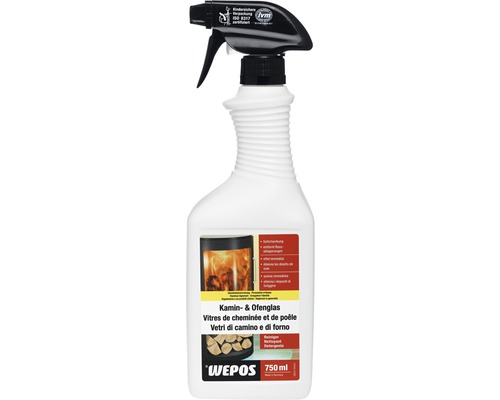 Wepos Verre de cheminée et de four Nettoyant 750 ml WEPOS Nettoyant pour vitres de cheminée et de poêle dans un flacon pulvérisateur de 750 ml