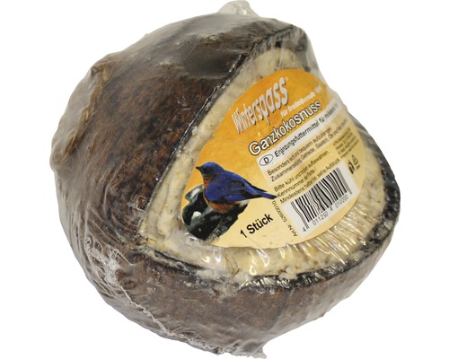 Nourriture d’hiver pour oiseaux, noix de coco entière coupe en V Plaisir hivernal 350 g Noix de coco entière comme nourriture pour oiseaux