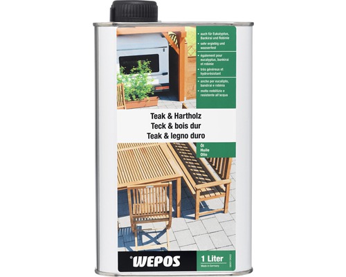 Wepos Flacon d'huile pour teck et bois dur 1 L Huile pour teck et bois dur Wepos en bidon d''un litre