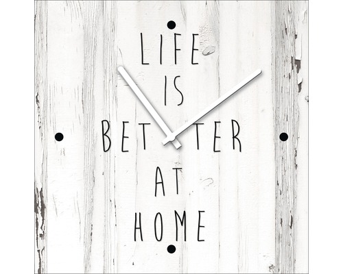 Horloge murale en verre «Life Better Home» 20x20 cm