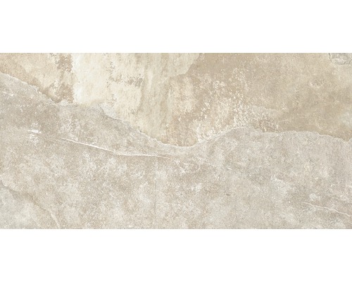 Wand- und Bodenfliese Schiefer beige 30x60 cm Nahaufnahme einer beigen Bodenfliese mit strukturierter Oberfläche