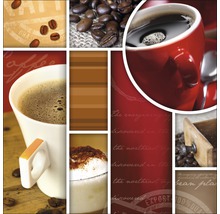 Collage mit Kaffeebohnen, Tassen Kaffee und einer Kaffeemühle