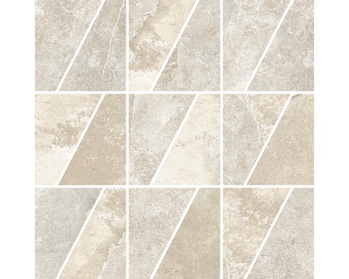 Mosaïque en grès cérame fin ardoise Trapezi beige 30x30 cm Carreau carré avec motif géométrique