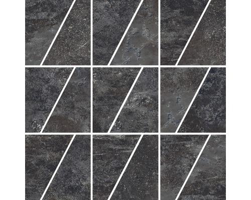 Mosaïque en grès cérame fin ardoise Trapezi dark 30x30 cm Motif de carreaux aspect pierre avec motif diagonal
