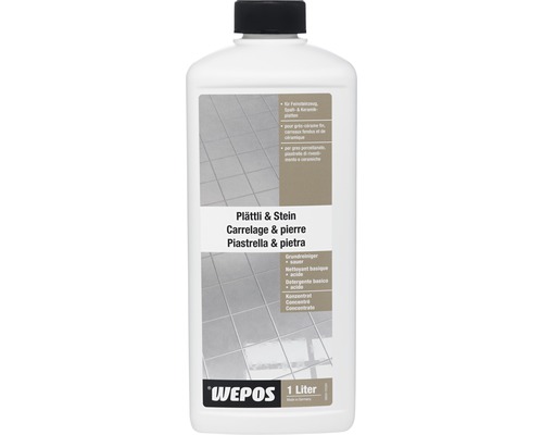 Wepos Nettoyant de base pour carrelages et pierres acide 1 L Bouteille d''un litre de nettoyant pour pierres et carrelages