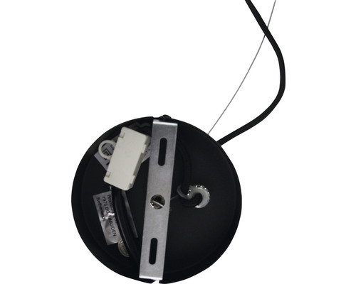 Deckenhalterung einer Pendelleuchte mit Kabel und Montagevorrichtung.