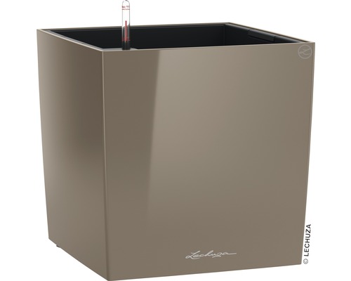 Bac à plantes Lechuza Cube Premium 40 40x40x40 cm taupe insert pour plantes et système d'arrosage en terre