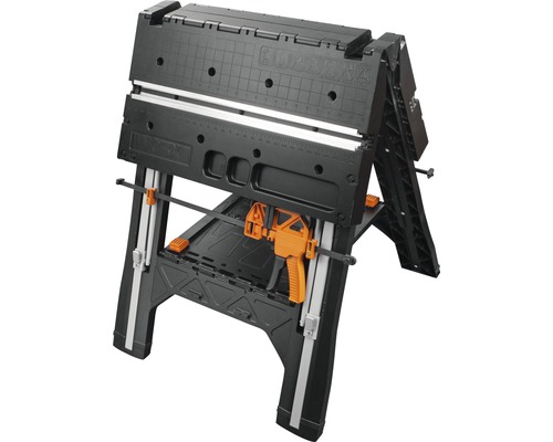 Établi pliant noir avec pince orange